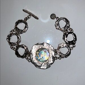 Genuine Sterling Silver Ancient Roman Glass Designer Toggle Bracelet Boho